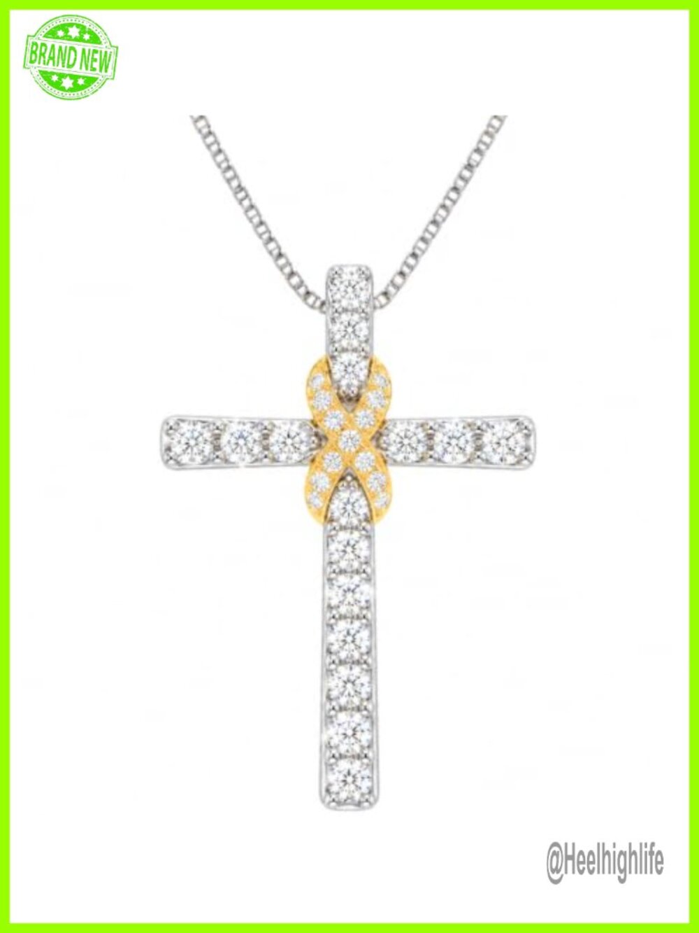 Lab Grown Diamond Cross Necklace Gold Plated Sterling Silver 1 Ct IGI